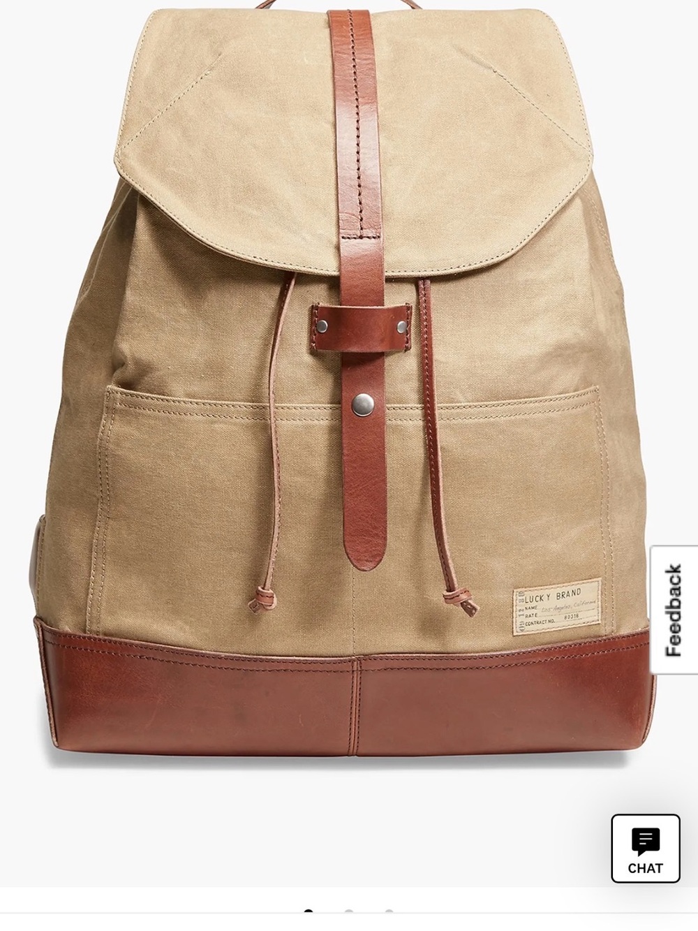 Lucky Brand Large Tan Canvas & Brown Cowhide Leather Backpack